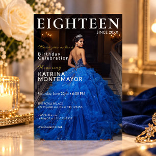 Invitation élégante 18e anniversaire bleu royal et