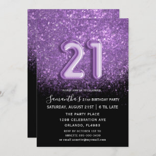 Invitation Élégante 21e anniversaire Black Purple Parties sci