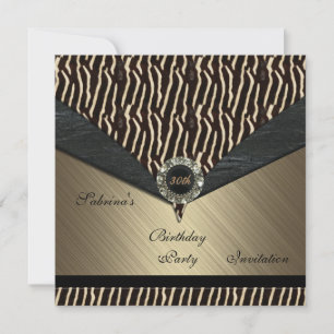 Invitation Élégante 30ème Métal Noir Bijou Animal 