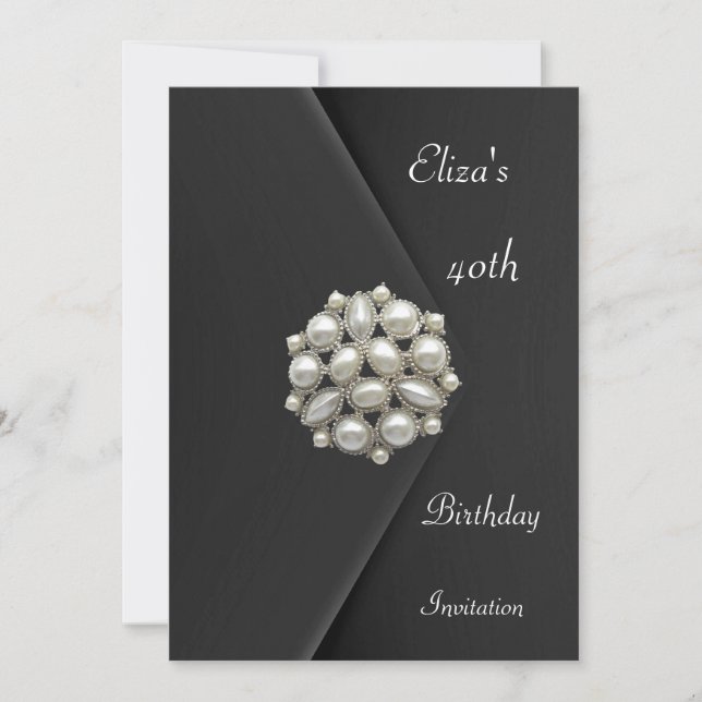 Invitation Élégante 40e Black Velvet Pearl Jewel (Devant)