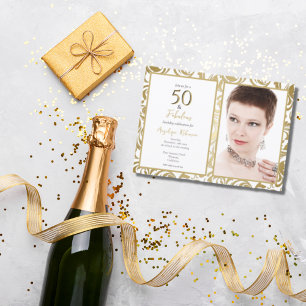 Invitation Élégante 50 & Fabuleuse soirée Feuille d'or décora