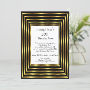 Invitation Élégante 50e fête d'anniversaire Gold Black White