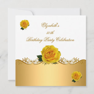 Invitation Élégante 50e fête d'anniversaire Gold Yellow Roses
