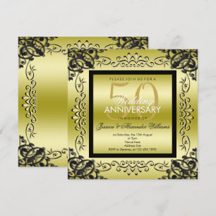 Invitation Élégante 50e Mariage féminine Gold & Black
