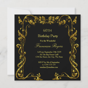 Invitation Élégante 60e anniversaire de fête Gold Black Invit