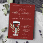 Invitation Élégante 60e anniversaire Red Wine Surprise Party<br><div class="desc">Élégant 60e anniversaire vin rouge Surprise Anniversaire Invitation fête. 60e anniversaire invitation pour elle ou lui. Invitation avec un verre de vin rouge, roses et brindilles sur un arrière - plan rouge. Le texte est entièrement personnalisable - personnalisez-le avec votre nom, n'importe quel âge - 30ème 40ème 50ème 70ème 80ème...</div>