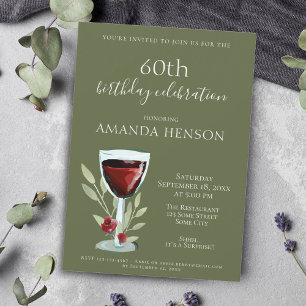 Invitation Élégante 60e anniversaire Red Wine Surprise Party