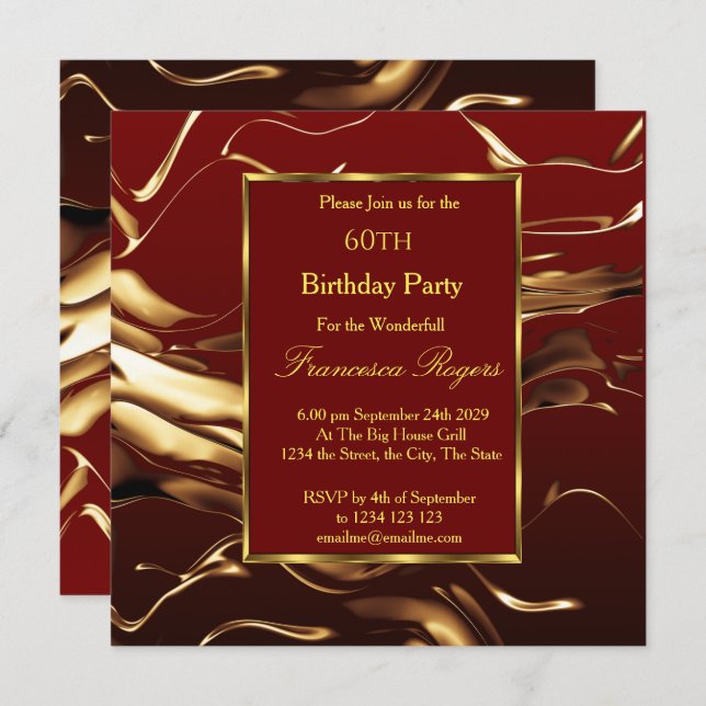 Invitation Élégante 60e fête d'anniversaire Gold Burgundy (Devant / Derrière)