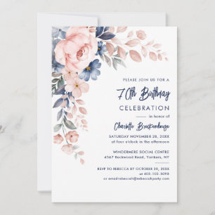 Invitation Elégante 70e anniversaire Pink Floral Party Invita