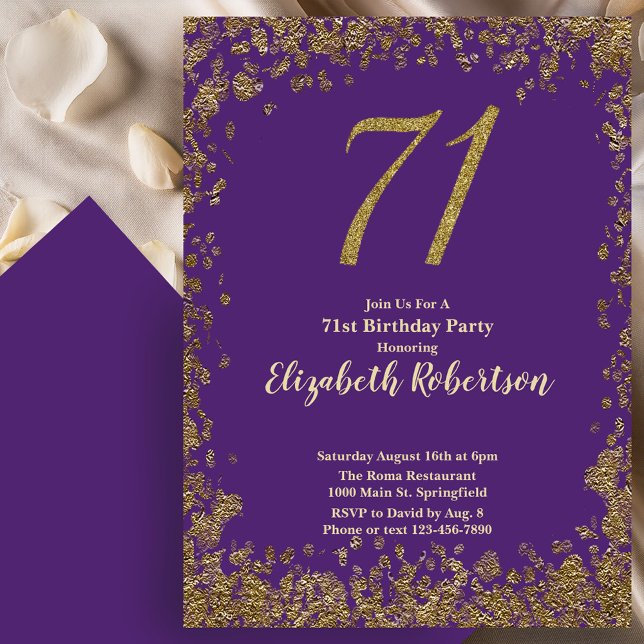 Invitation élégante 71ème anniversaire violet or  (Créateur téléchargé)