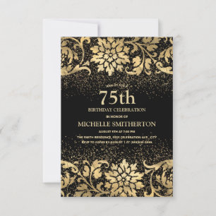 Invitation élégante 75 ans avec fleurs noires et d