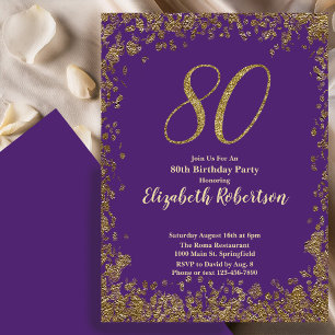Invitation élégante 80ème anniversaire violet Or