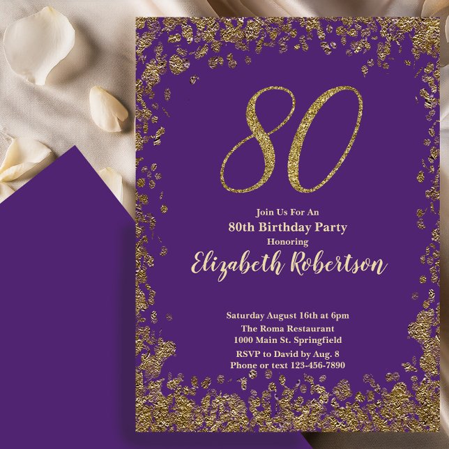 Invitation élégante 80ème anniversaire violet Or  (Créateur téléchargé)