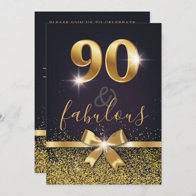 Invitation Elégante 90 & Fabulous Gold Parties scintillant 90 (Devant / Derrière)