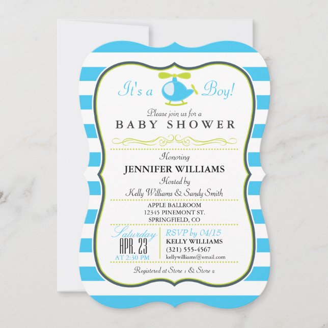 Invitation Élégante à Baby shower d'hélicoptère à  (Devant)