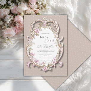 Invitation élégante à cadre doré et fleurs roses p