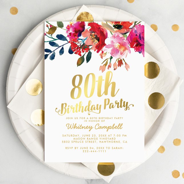 Invitation élégante à fleurs pour les 80 ans (Créateur téléchargé)