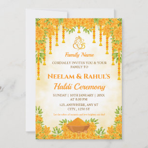 Invitation élégante à la cérémonie Haldi