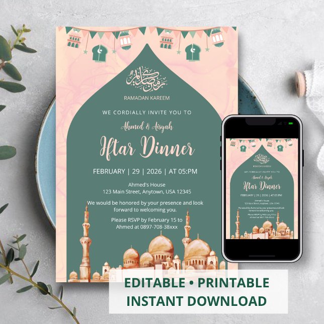 Invitation élégante à l'Iftar de la mosquée à l'aq (Créateur téléchargé)