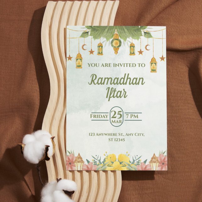 Invitation élégante à l'Iftar de Ramadan à l'aquar (Elegant Green Watercolor Ramadan Iftar Invitation)