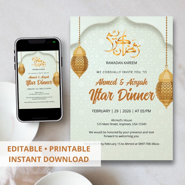 Invitation élégante à l'Iftar de Ramadan avec lant (Créateur téléchargé)