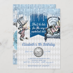 Invitation Elégante Alice de glace bleue au Wonderland Party