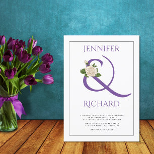 Invitation Elégante ampersande violette et mariage rose blanc
