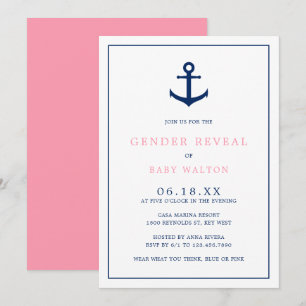 Invitation Élégante Ancre bleu rose Révélation masculine de g