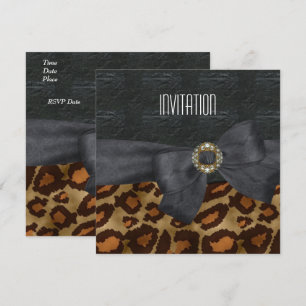 Invitation Élégante Animal Sauvage Noir Bijou Or