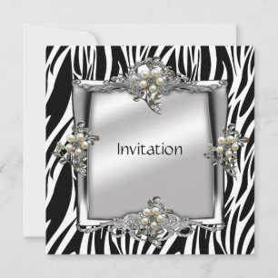 Invitation Élégante Animal Zèbre Argent Bijou Flor