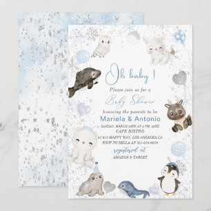 Invitation Elégante aquarelle Animaux arctiques d'hiver Baby