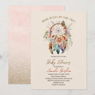 Invitation Elégante aquarelle attrape rêve et fleurs