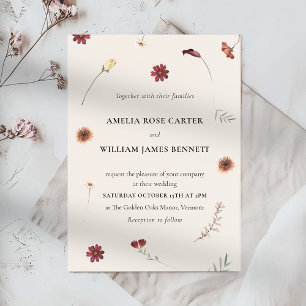 Invitation Elégante aquarelle automne Fleur sauvage Mariage d