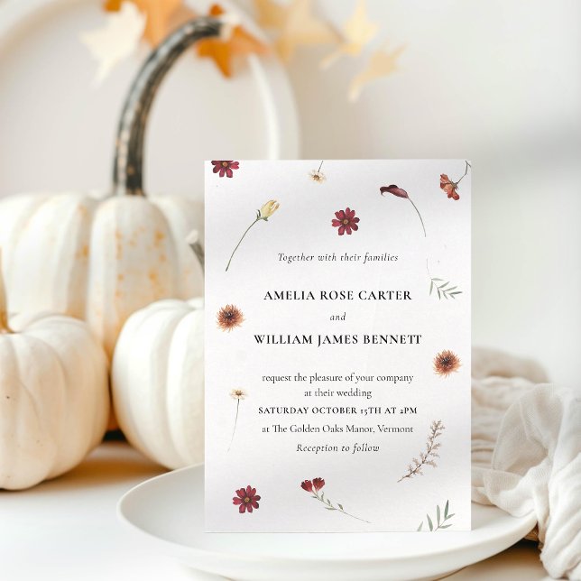 Invitation Elégante aquarelle automne Fleur sauvage Mariage d (Elegant Watercolor Fall Autumn Wildflower Wedding Invitation)