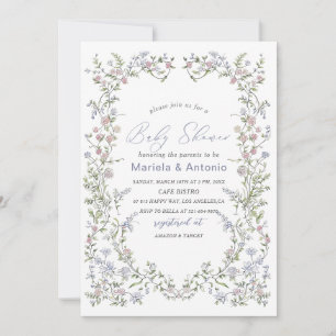 Invitation Elégante aquarelle Baby shower de fleurs bleu rose