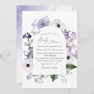 Invitation Elégante aquarelle Baby shower de fleurs Lilac