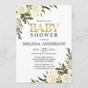 Invitation Elégante aquarelle Baby shower d'ivoire rose flora