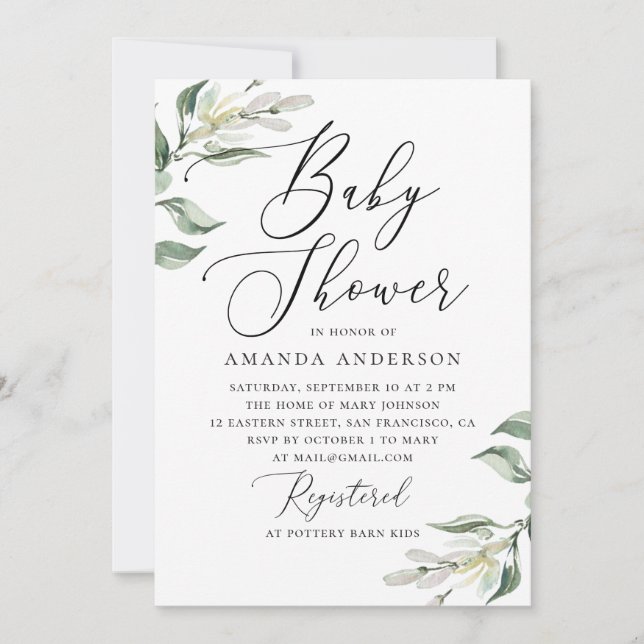 Invitation Elégante aquarelle baby shower floral italien (Devant)