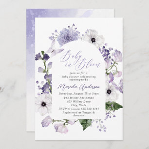 Invitation Elégante aquarelle bébé dans le sang Fleurs pourpr