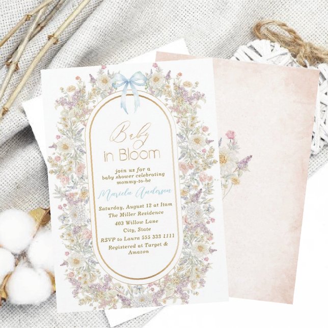 Invitation Elégante aquarelle bébé dans le sang Fleurs roses  (Créateur téléchargé)