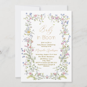 Invitation Elégante aquarelle bébé dans le sang Fleurs roses 