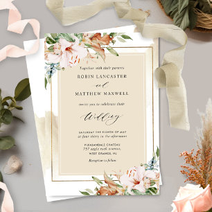 Invitation Elégante Aquarelle Beige et Mariage Floral Terre