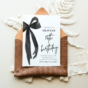 Invitation Elégante aquarelle Black Bow 16e fête d'anniversai