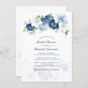 Invitation Elégante aquarelle bleu Dusty Fête des mariées flo