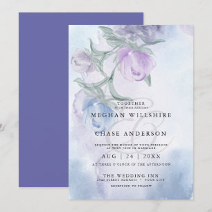 Invitation Elégante aquarelle bleu Dusty Floral