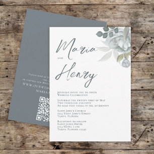 Invitation Elégante aquarelle Bleu Floral Dusty Greenery Invi