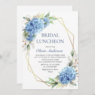 Invitation Elégante aquarelle bleu Hydrangea BRIDAL LUNCHEON
