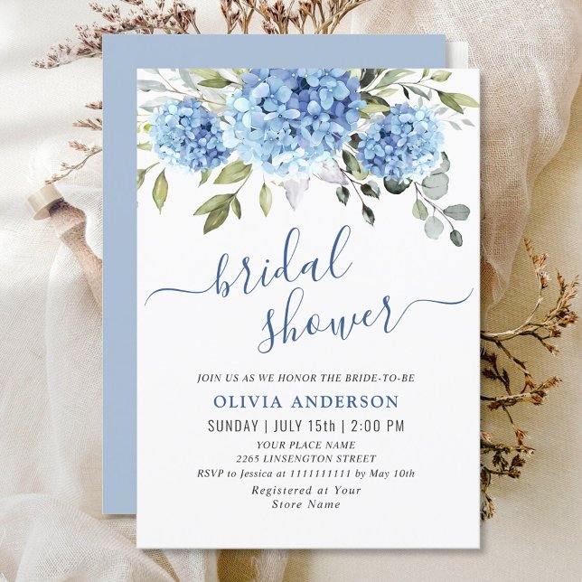 Invitation Elégante aquarelle bleu Hydrangea FÊTE DES MARIÉES (Créateur téléchargé)
