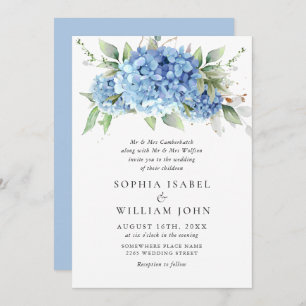 Invitation Elégante aquarelle bleu Hydrangea Mariage floral