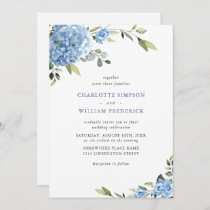 Invitation Elégante aquarelle bleu Hydrangea Mariage floral